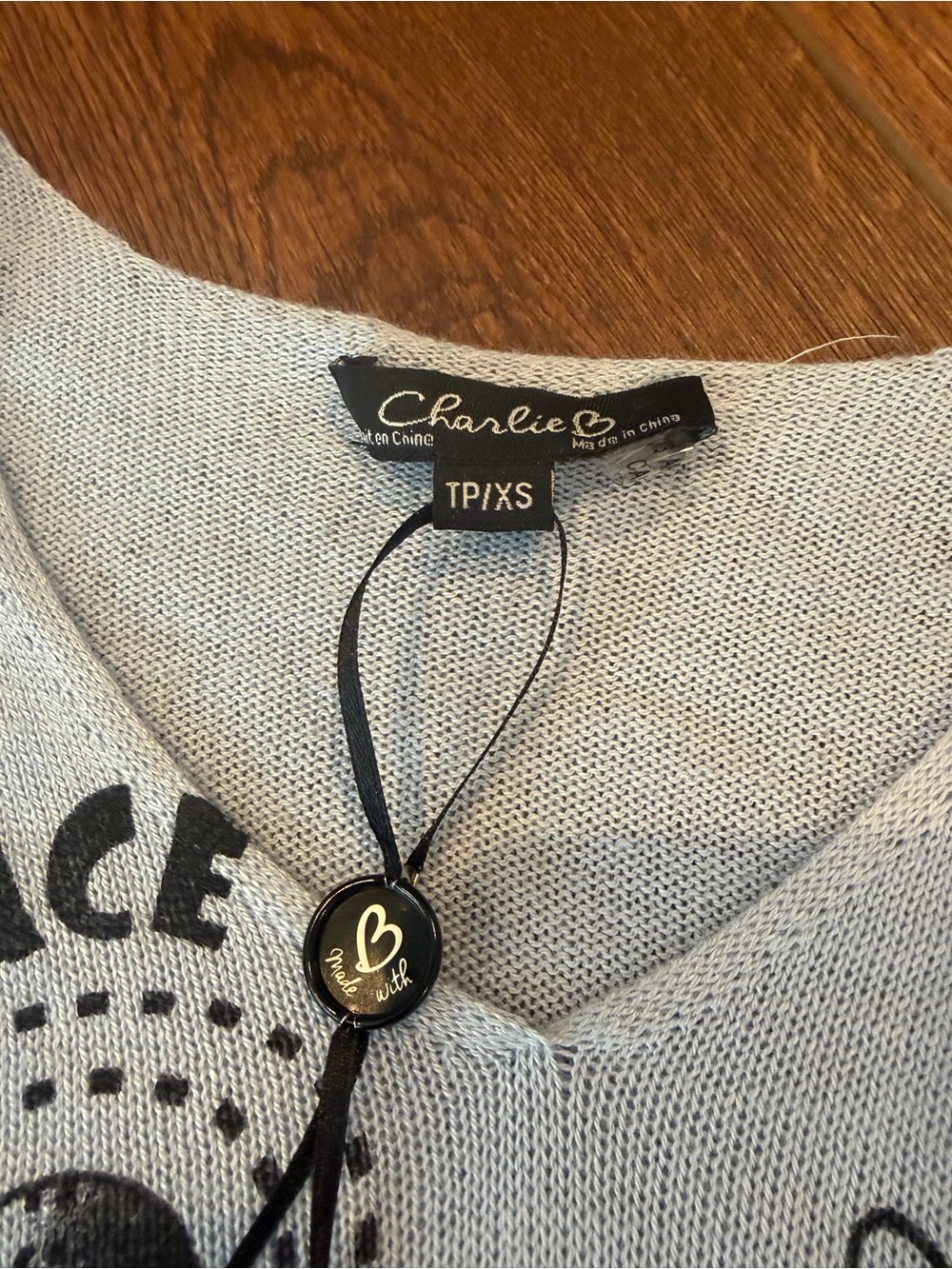NWT CHARLIE B Light Cerulean Blue 'Rock and Roll' Graphic V-Neck Sweater - Picture 7 of 9